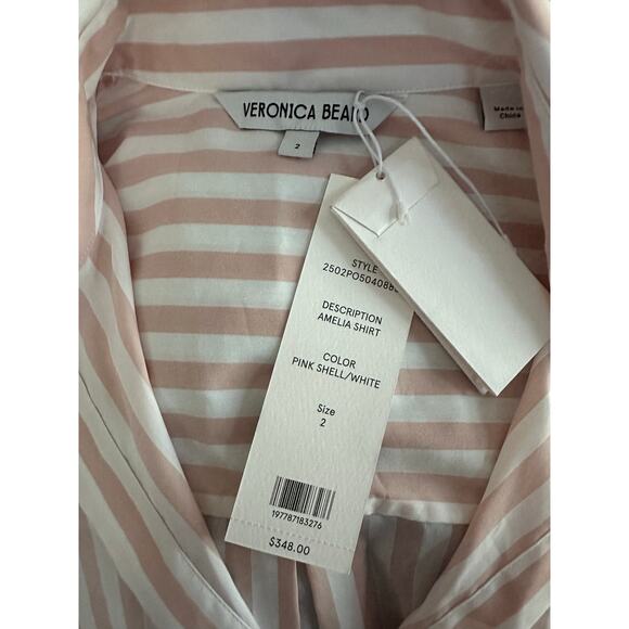 Veronica Beard Amelia Shirt Pink Shell/White Striped Button Down Size 2 NEW NWT! - Picture 7 of 7